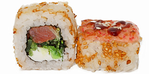 Запеченный в кунжуте кимчи с копченым лососем